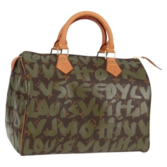 LOUIS VUITTON Monogram Graffiti Speedy 30 Bag Green Khaki M92194 Auth 116281AM - Picture 1 of 16